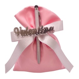 Bomboniera compleanno penna touch sacco rosa nome